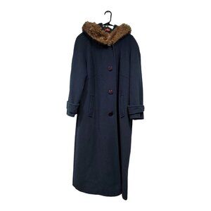 Vintage Alorna by Forstmann Wool Blend Women's Navy Fur Lined Hood Trenc…